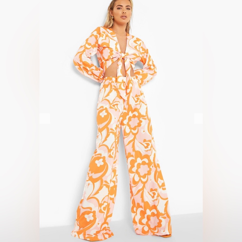 Floral Orange Pink and Cream 2 piece set